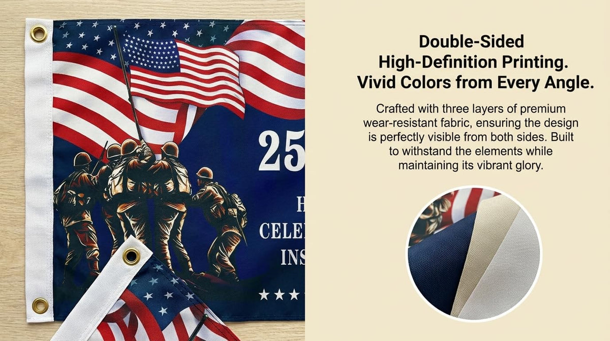 KARAVA 250th Anniversary flag three-layer fabric detail for durability and color depth.