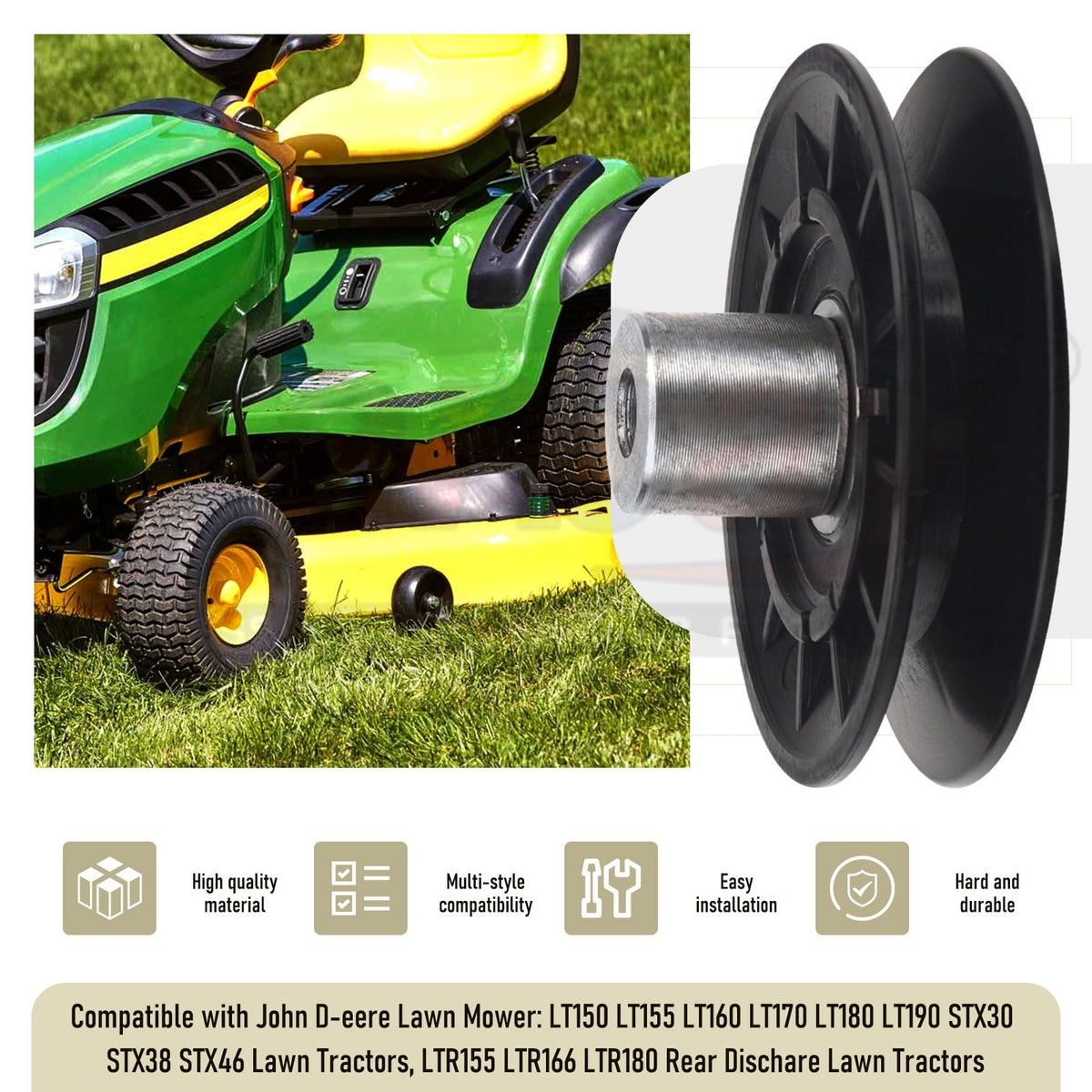 Karbay AM121968 idler pulley installed on a John Deere tractor