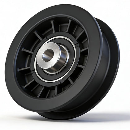 Karbay flat idler pulley side view highlights compact design for quick replacement.