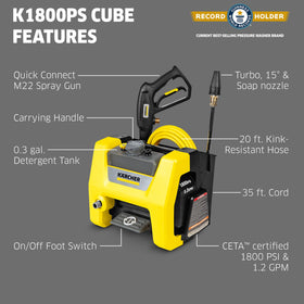 Kärcher K1800 Cube detergent tank visible for quick, convenient cleaning solution application.
