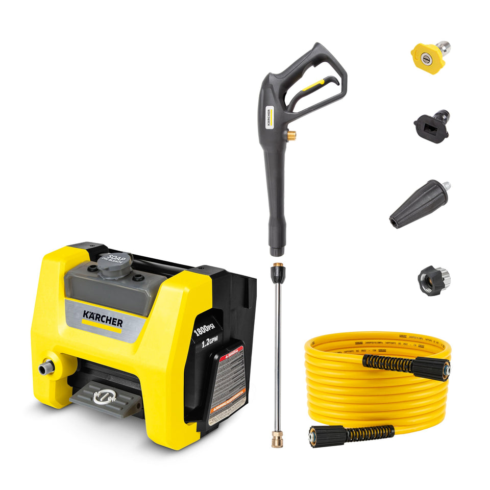 Kärcher K1800 Cube front view shows compact, portable design for easy storage.