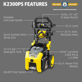 Kärcher K2300PS removable detergent tank simplifies refills during cleaning tasks.