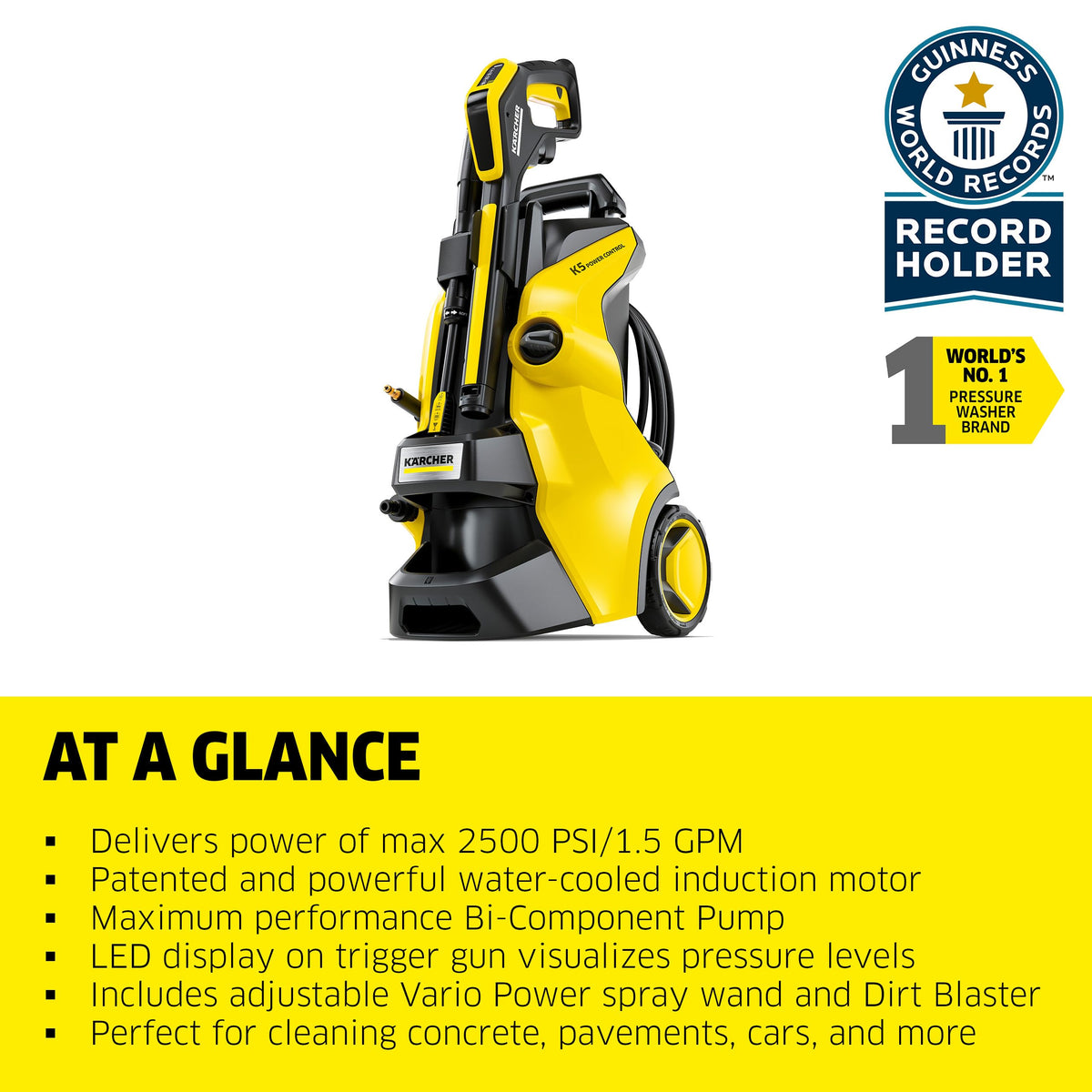 Karcher K5 onboard storage and telescopic handle for easy transport and organization.