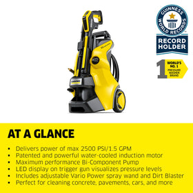 Karcher K5 onboard storage and telescopic handle for easy transport and organization.