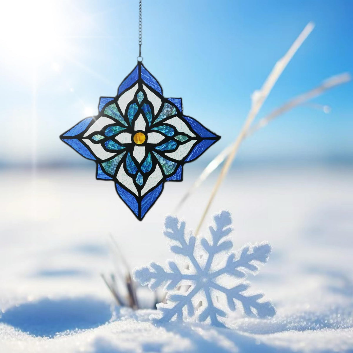Sunlight through Karhuimoyi blue flower glass brightens the room