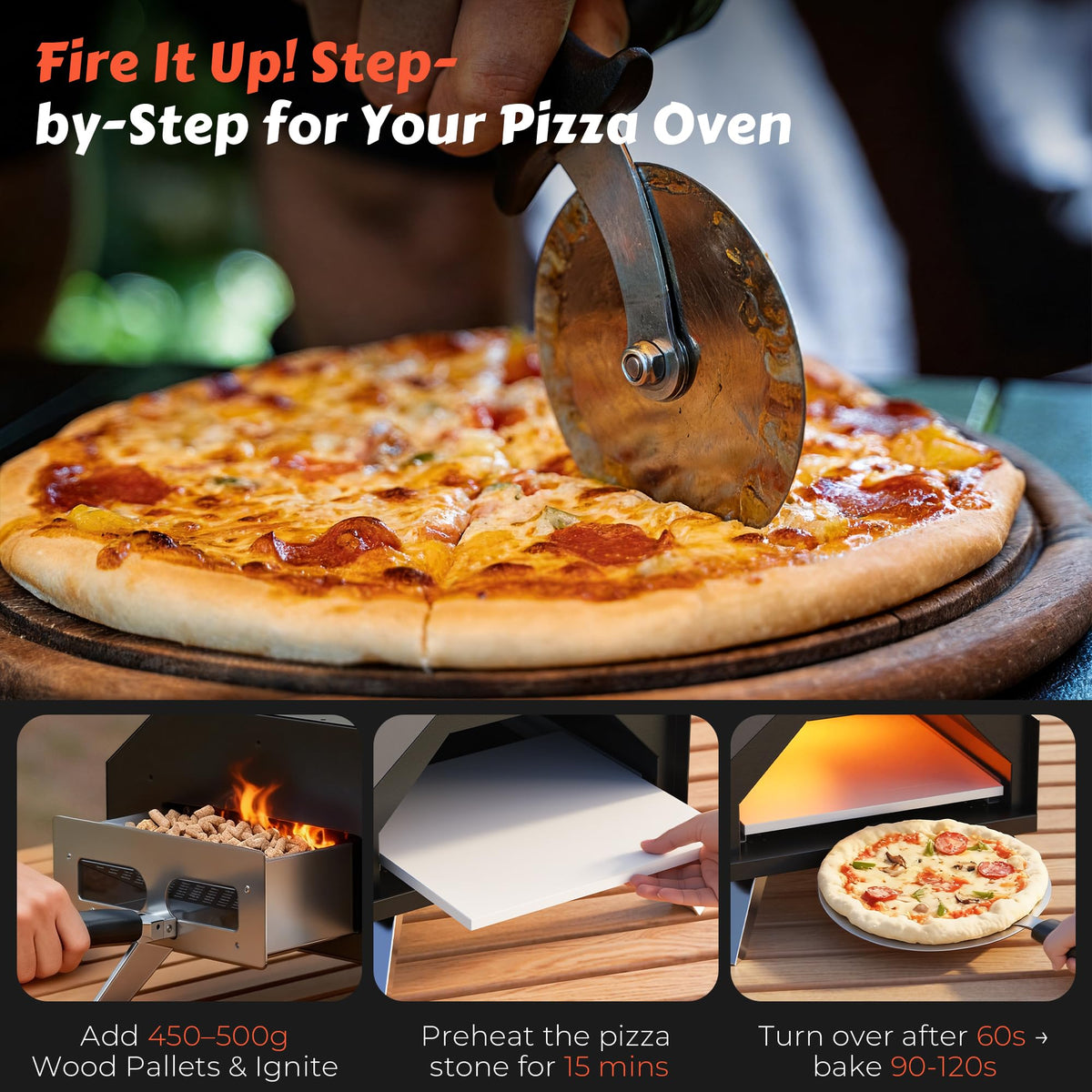 Karienvir pizza oven 12-inch pizza cooking in outdoor setting