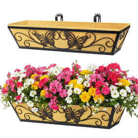 Karlliu 2-pack window box planters with brackets, front view, durable black finish for outdoor use.
