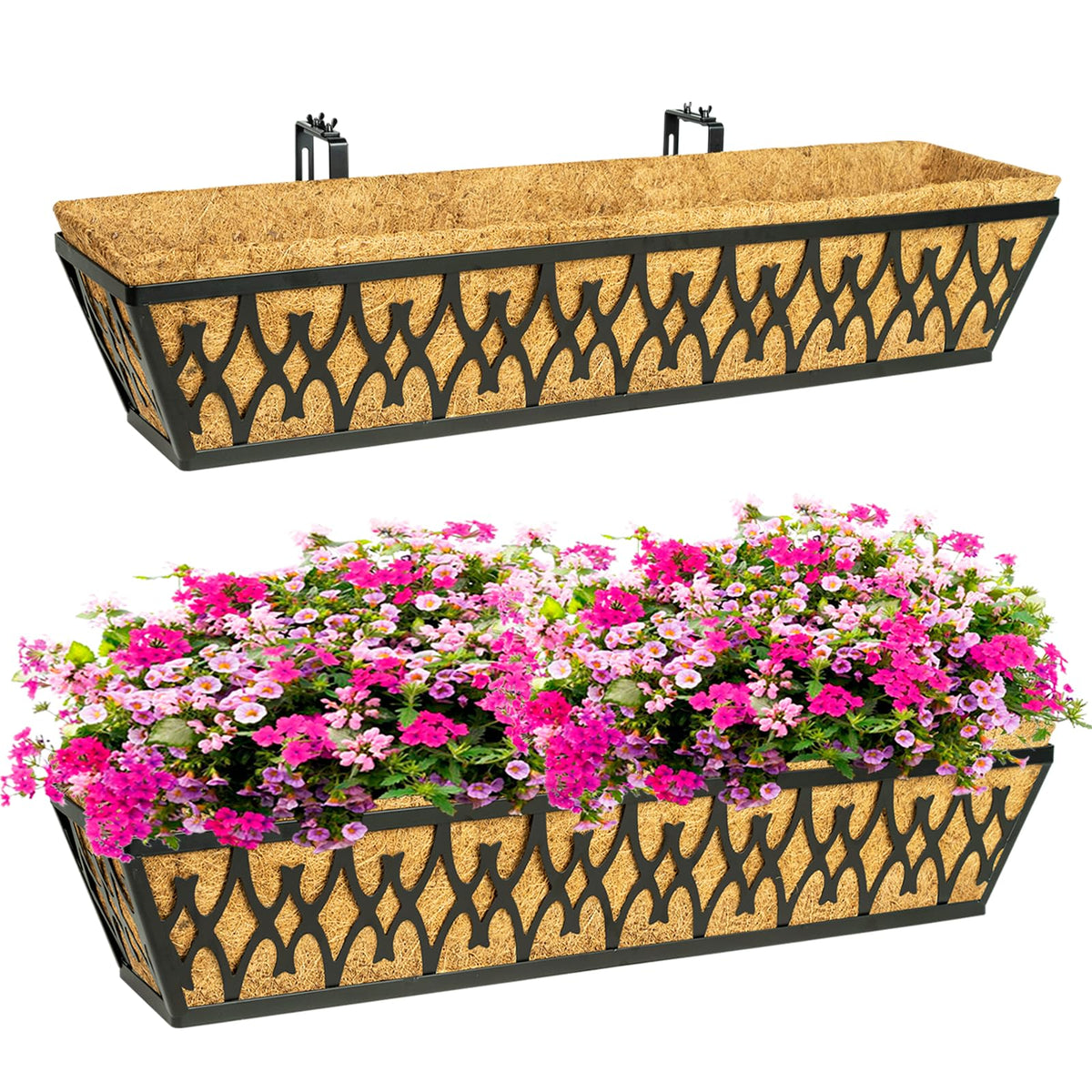 Karlliu 2 pack 30 inch window boxes mounted on railing for versatile outdoor display