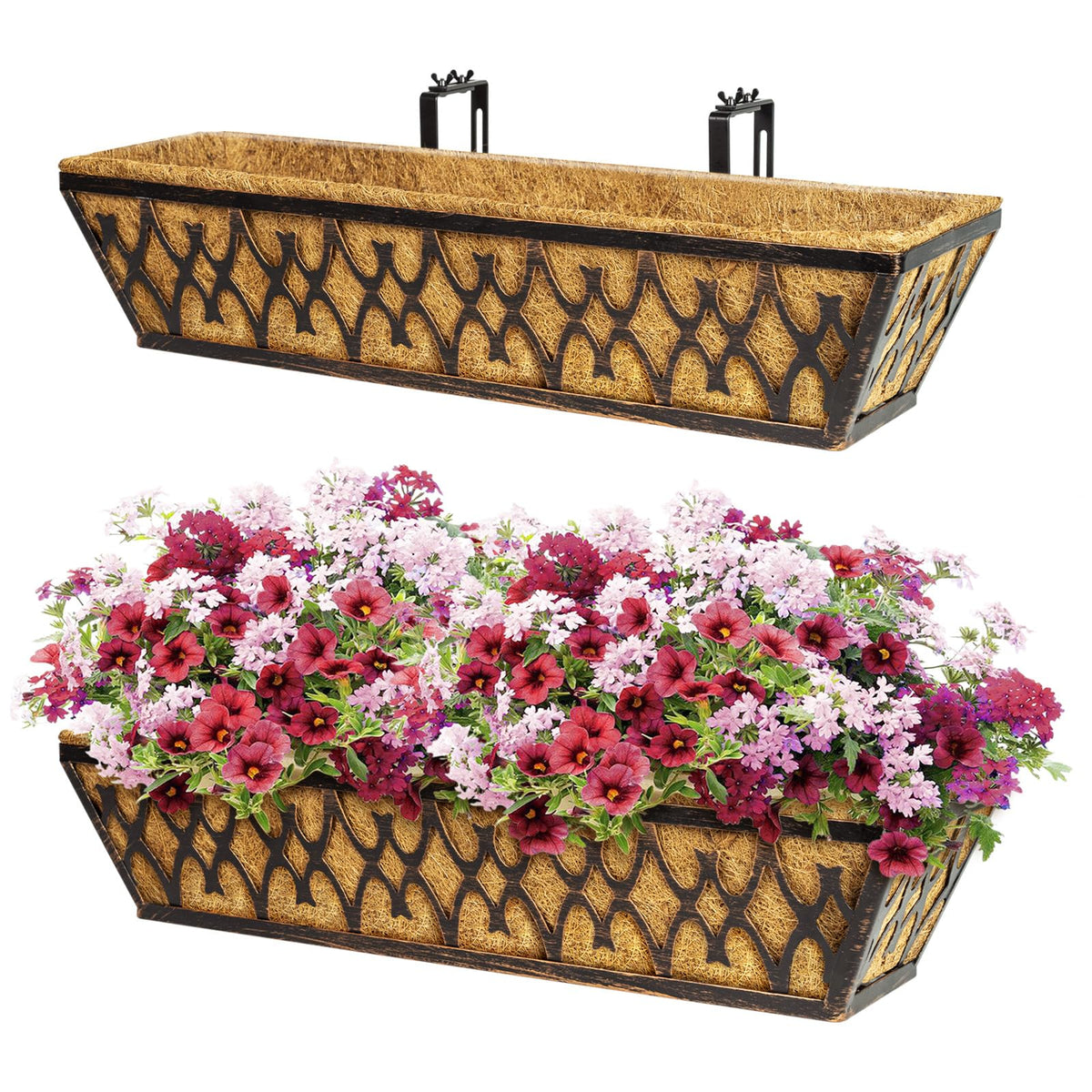 Karlliu 24-inch bronze window box planter, assembled and ready for mounting