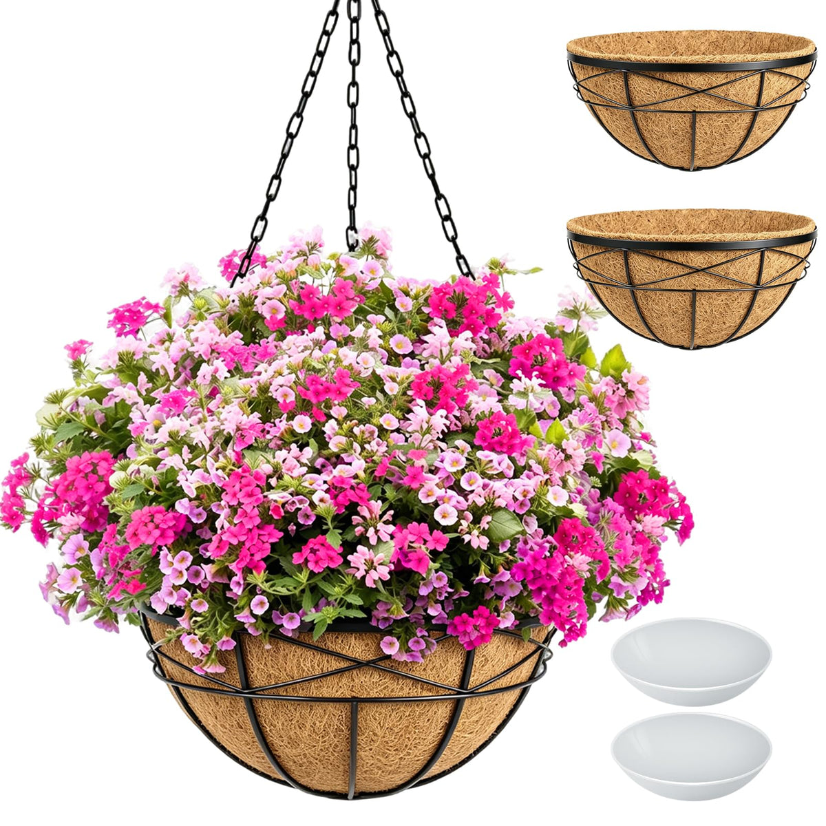 Karlliu 2-pack 20-inch hanging planters with coco liner for outdoor durability