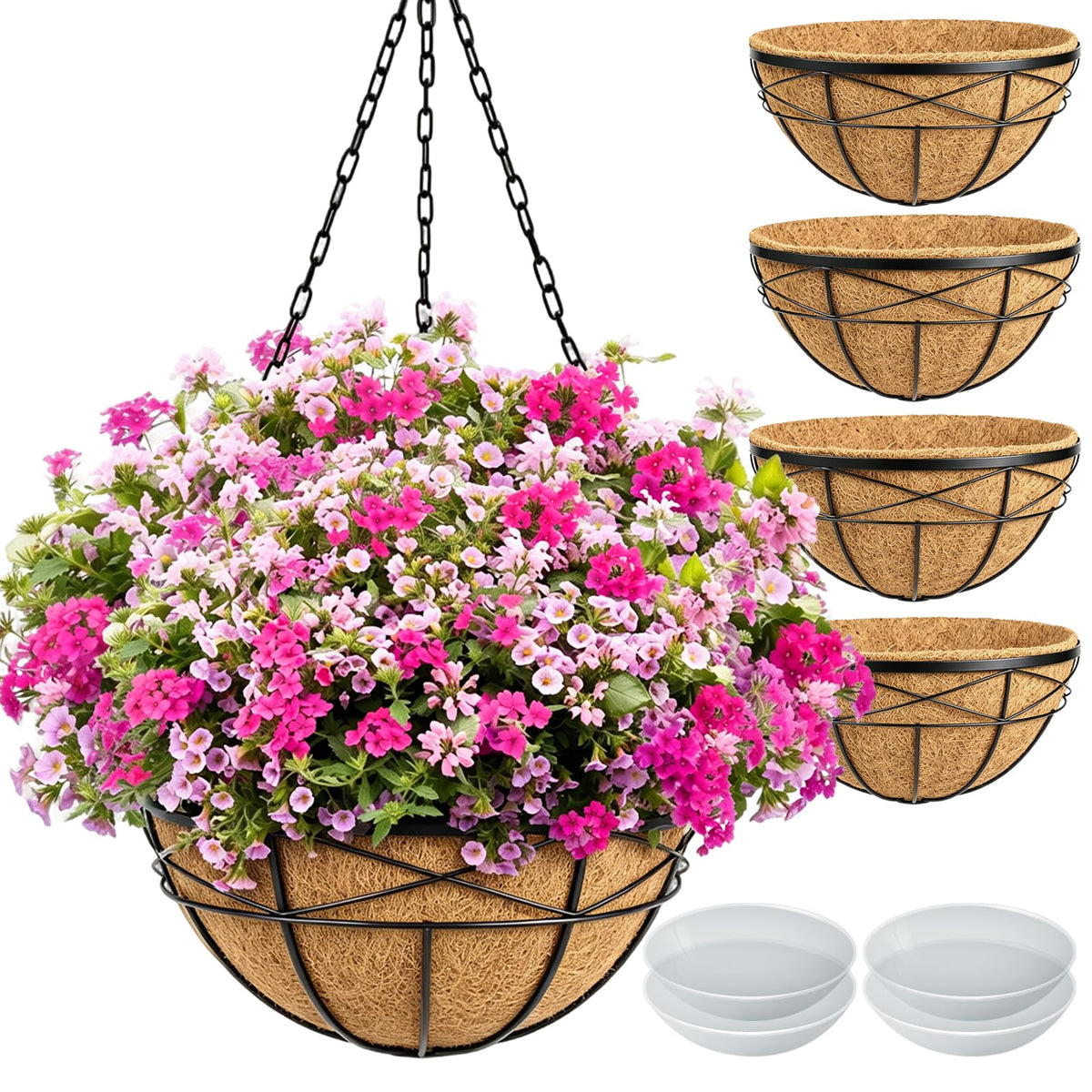 Karlliu 4-pack hanging planters with coco liner for durable outdoor display