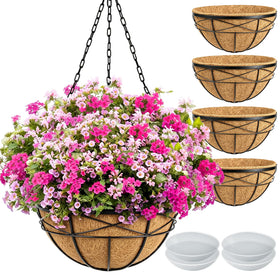 Karlliu 4-pack hanging planters with coco liner for durable outdoor display