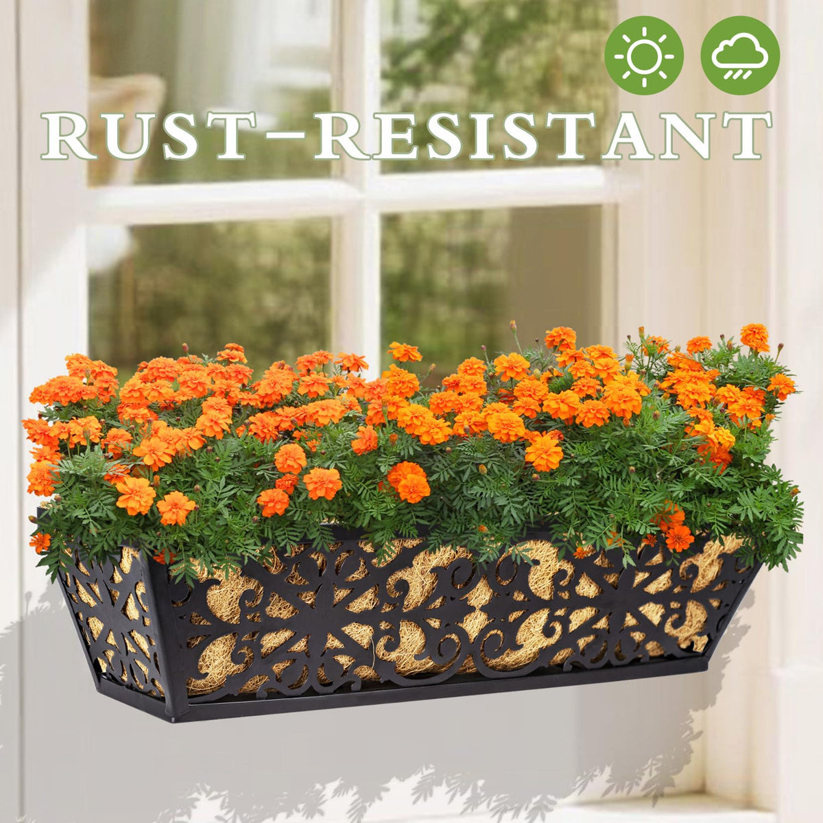 Karlliu balcony railing planters with thriving flowers