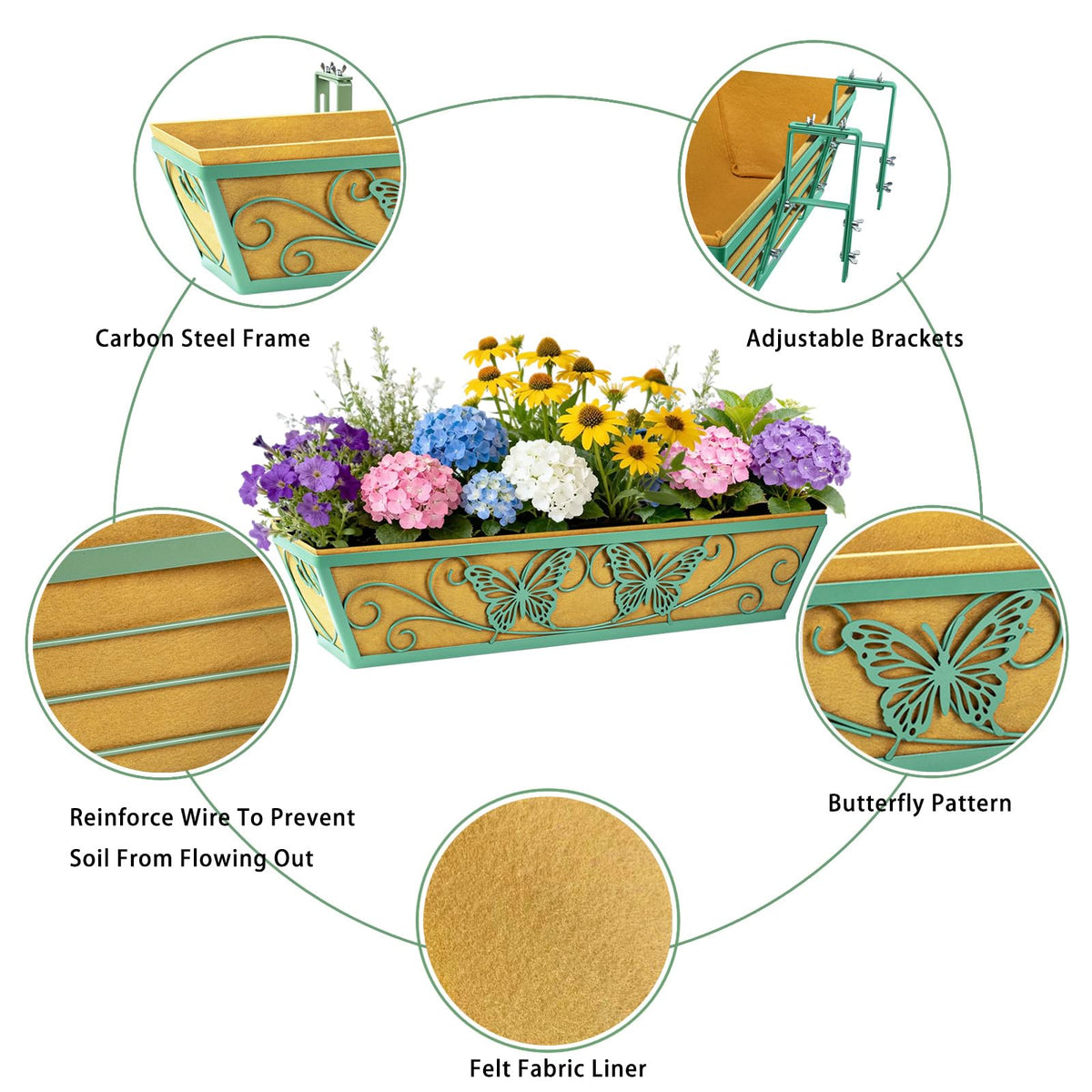 Karlliu green window boxes on a sunny porch for curb appeal and gardening