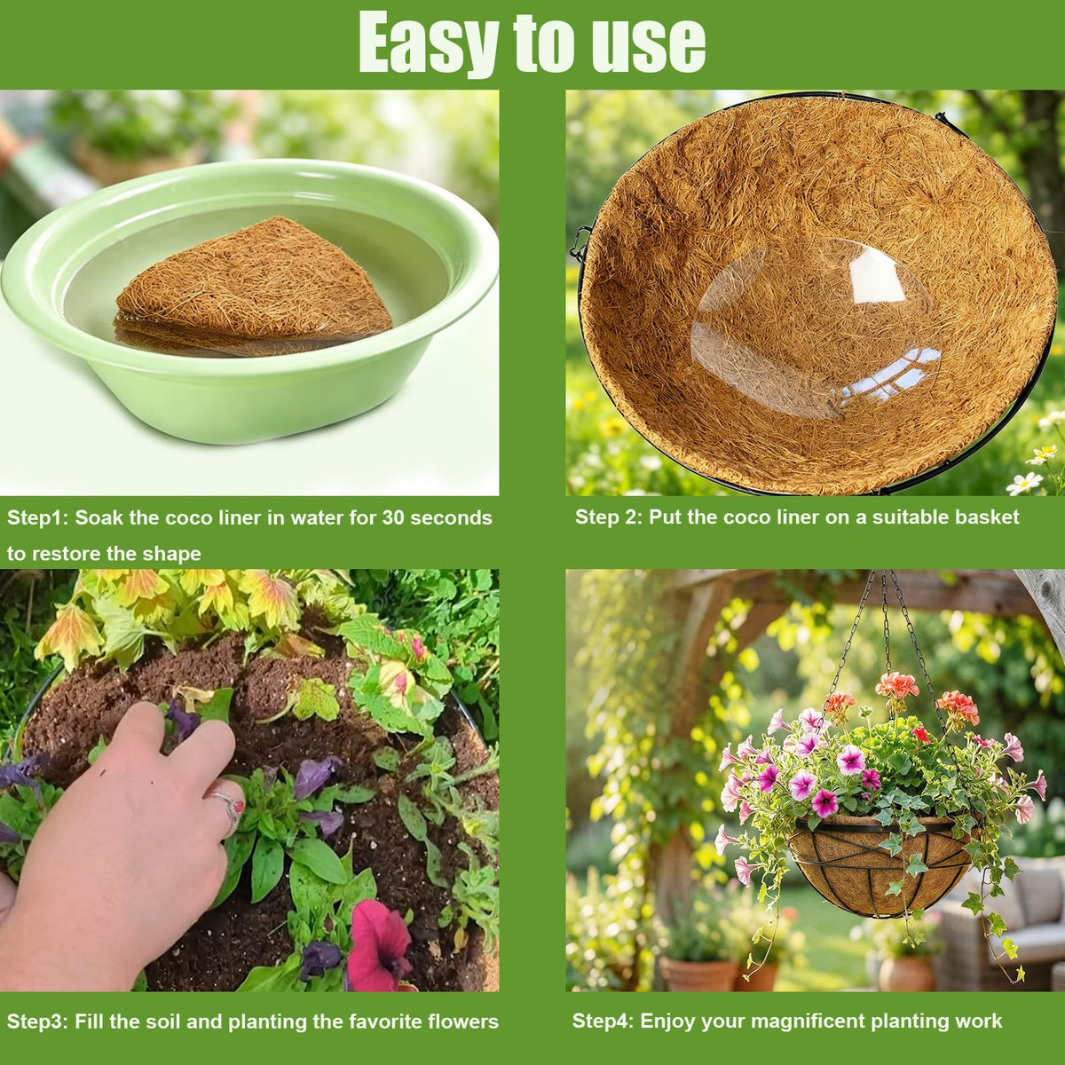 Karlliu natural coco coir pot liner highlighting sustainable material for eco-friendly planters.