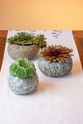 Karma River Stone Planter close-up shows handcrafted texture, ideal for rustic decor accents