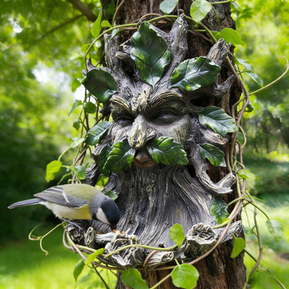 KARSTSYLVA tree face garden decor front view with expressive features for outdoor walls