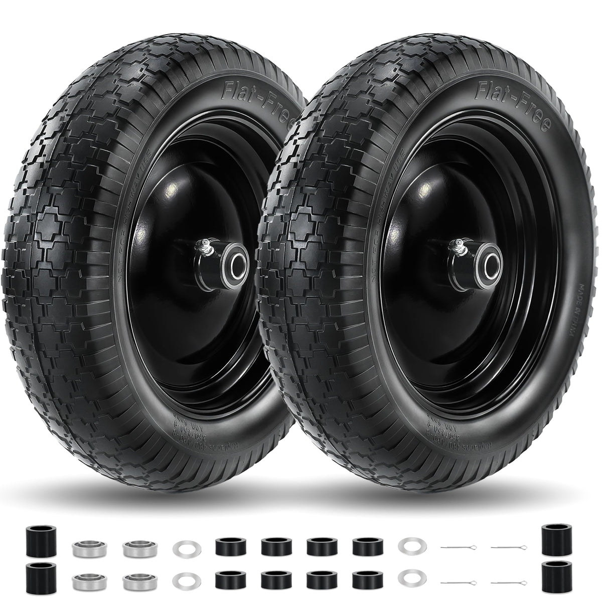 Kartio flat-free tire with 14.5 inch rim for rugged garden use without flats