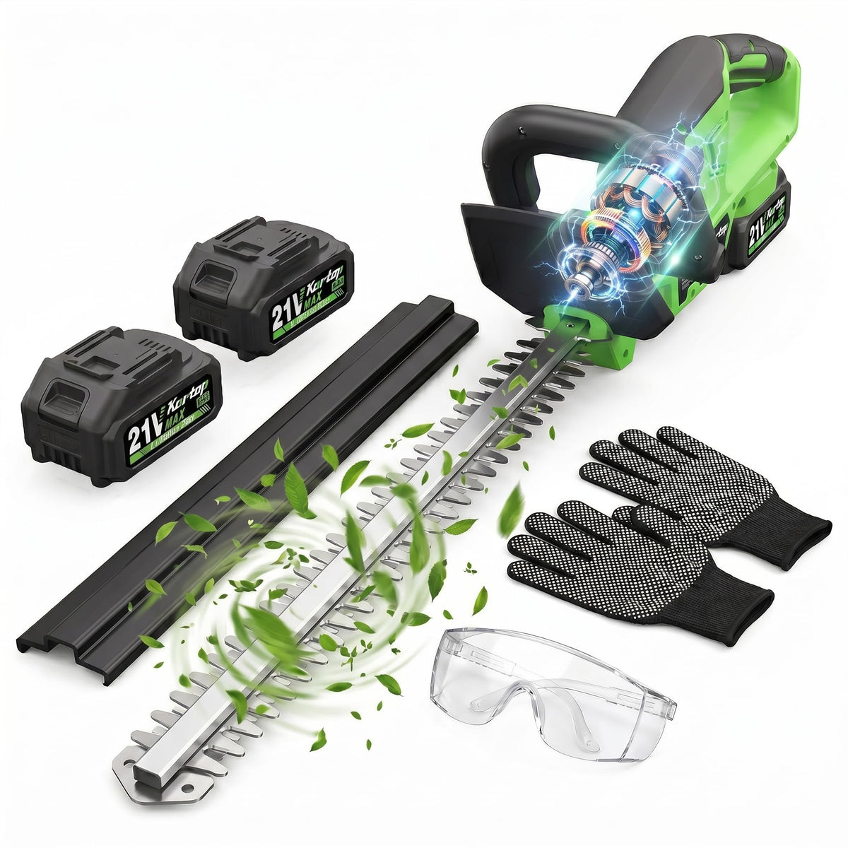 Kartop cordless hedge trimmer with 22-inch blades for precise trimming.