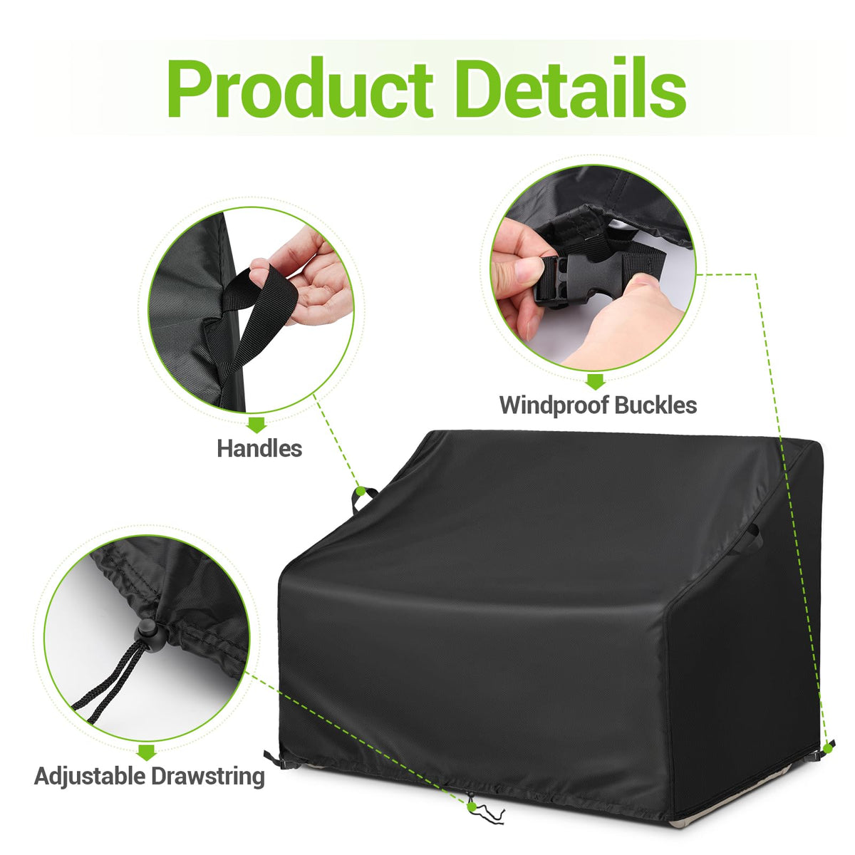 Kasla Patio Double Chair Cover features adjustable drawstring for a snug fit.