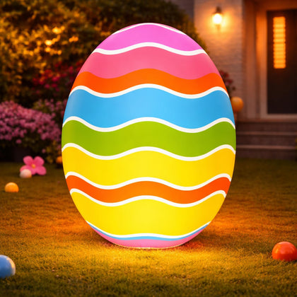 Kasyat giant Easter egg inflatable with LED lights brightens outdoor celebrations.
