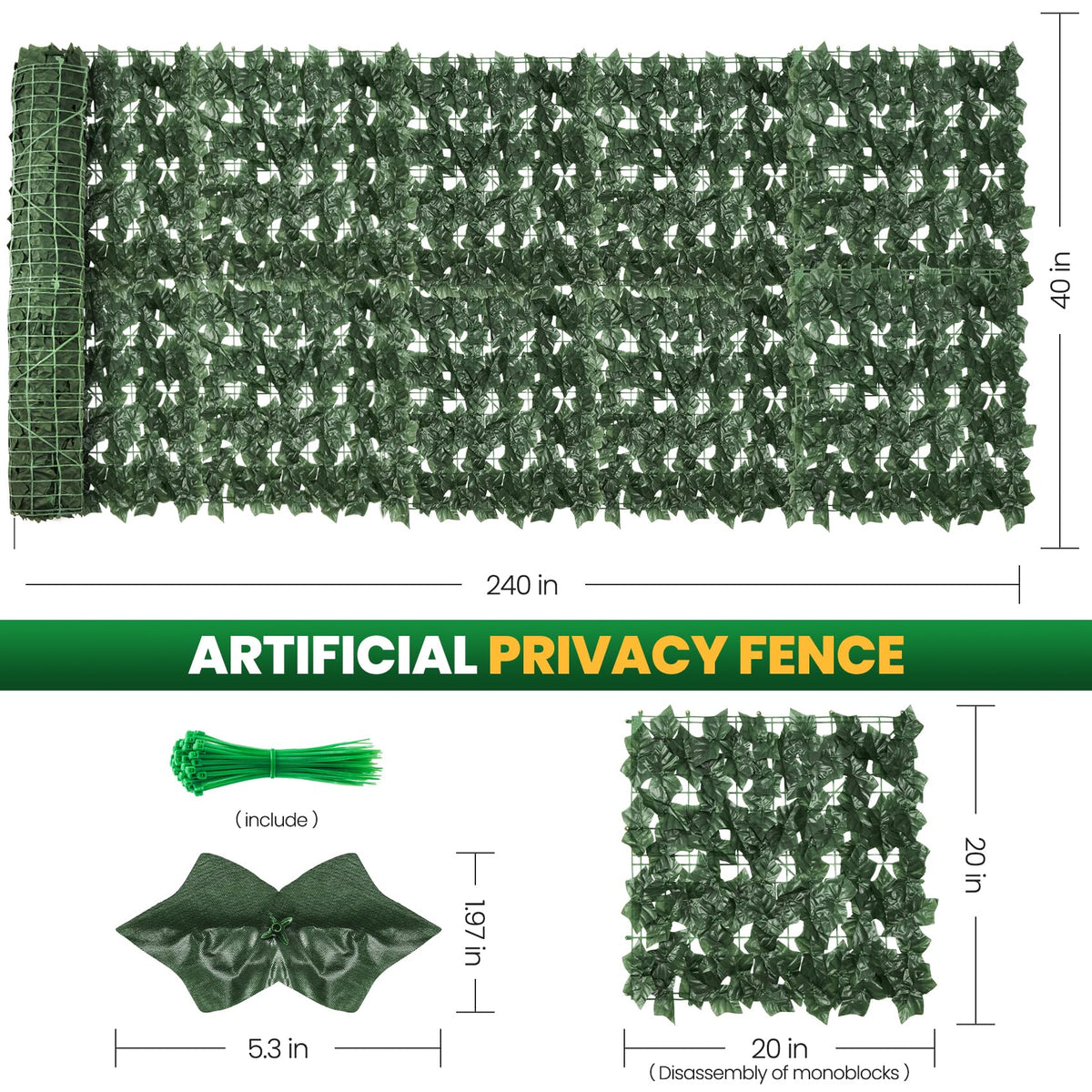 KASZOO artificial ivy fence panel right 120x40 demonstrates secure privacy.