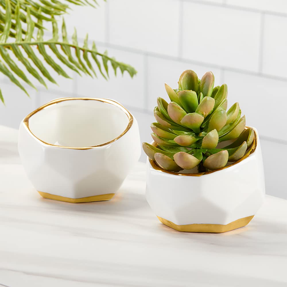 Kate Aspen geometric planter on a bedside table, perfect for small plants.