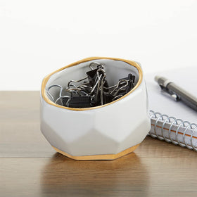 Kate Aspen white geometric planter with light-reflective facets for modern shelf styling.