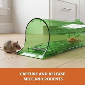 Kate's Home and Garden reusable trap features durable plastic and simple reset.