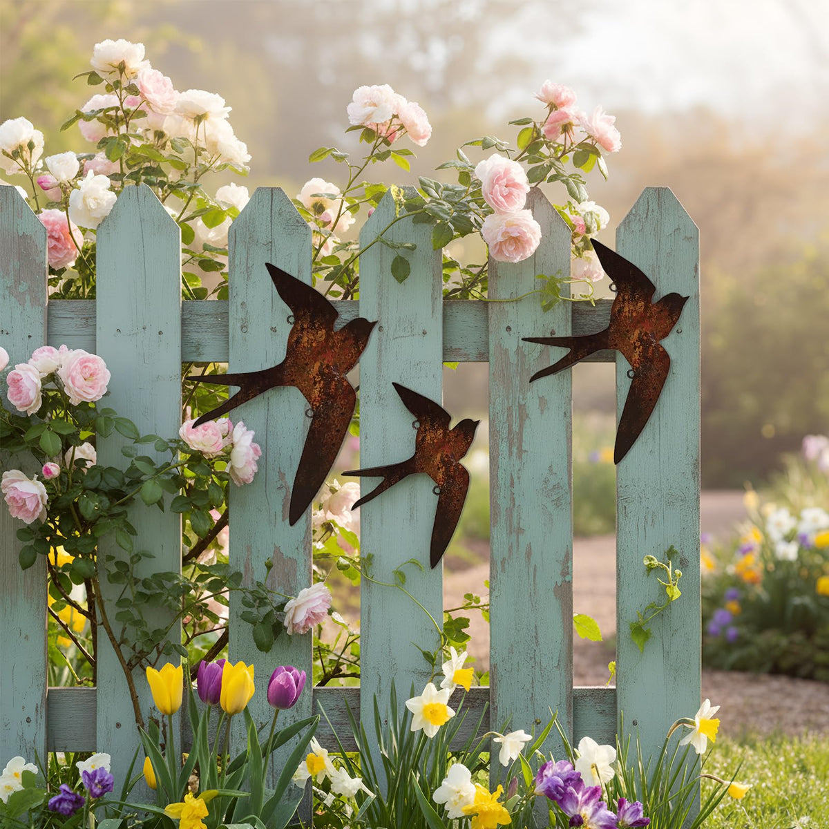 Kathfly garden bird wall sculptures for outdoor display.