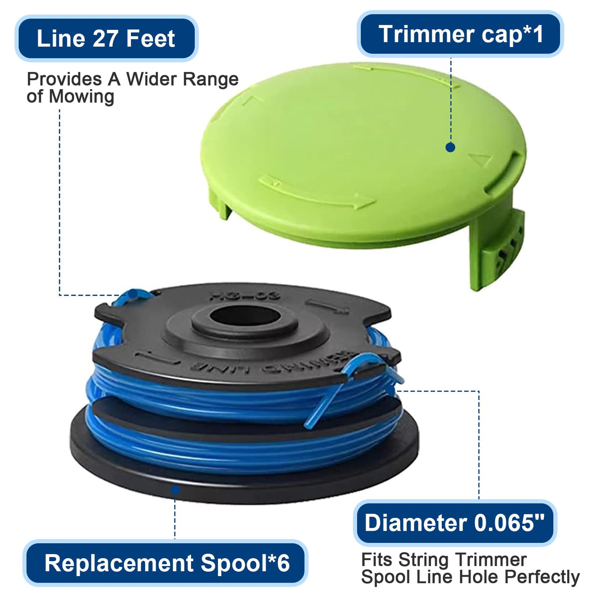 Katifee compatible spool designed for Greenworks 21212 and 21272 replacements.