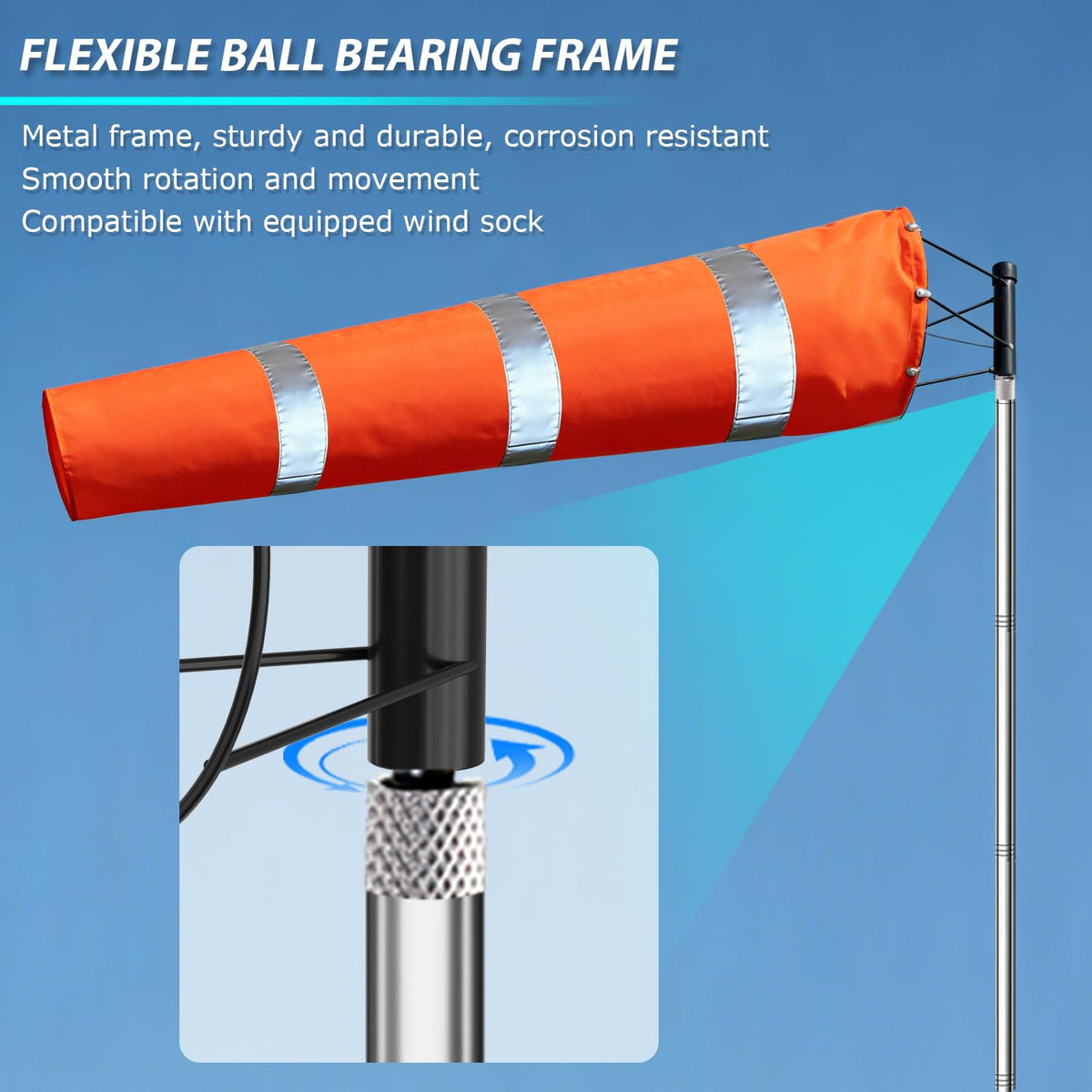 Katywixu windsock pole with ball-bearing frame for smooth wind readings.