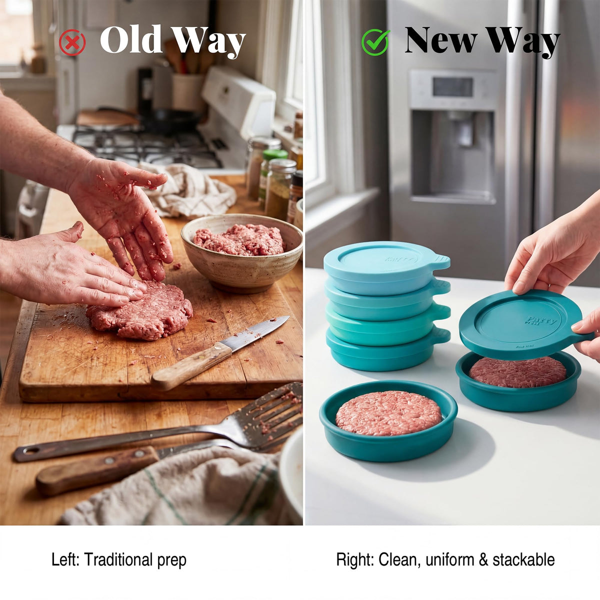 Kayaso patty press showing nonstick interior for easy release