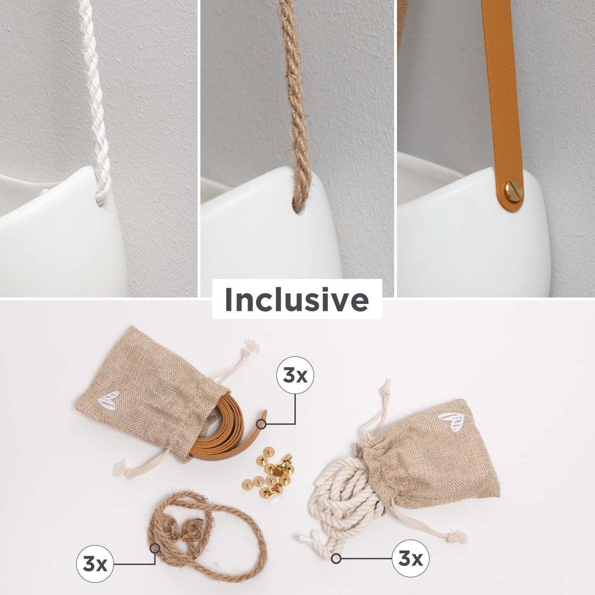 Kazai Ellie wall planters with included hooks and anchors for secure installation.