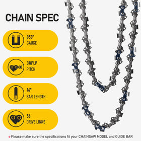 KAZPRO low-kickback guard links improve cutting safety.