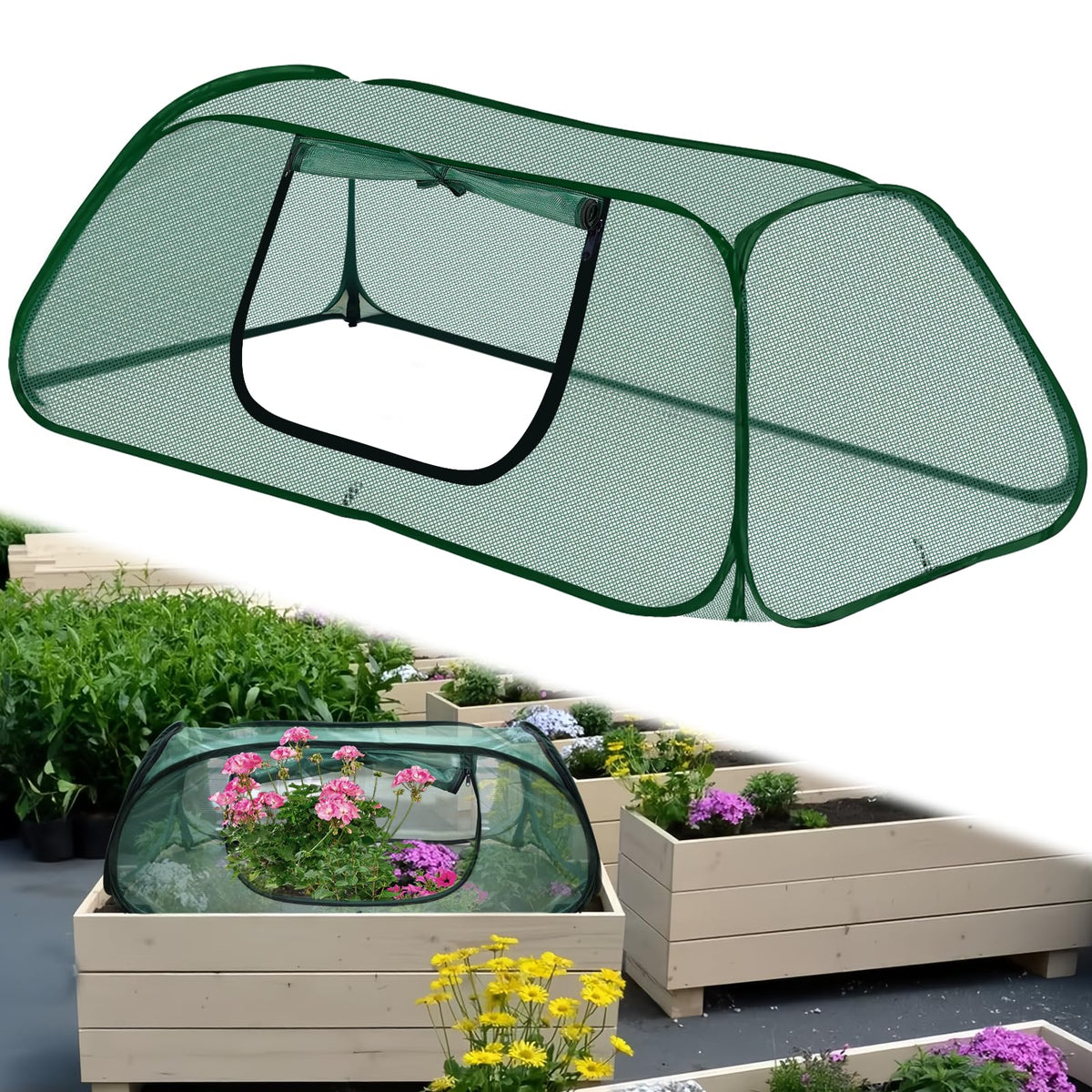 KBOROVER 2-pack pop-up garden bed cover with zipper door for easy access and protection.