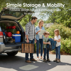 Kcmploro compact-fold design fits indoors or in RVs.