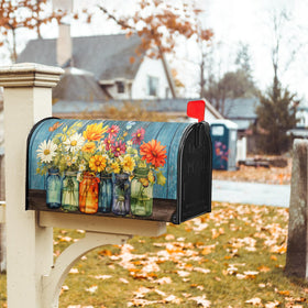Kcozydecor Vibrant floral pattern post box cover coordinates with yard decor.