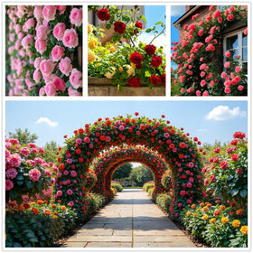 KCT GARDEN climbing rose vines on a trellis demonstrating vertical privacy and color