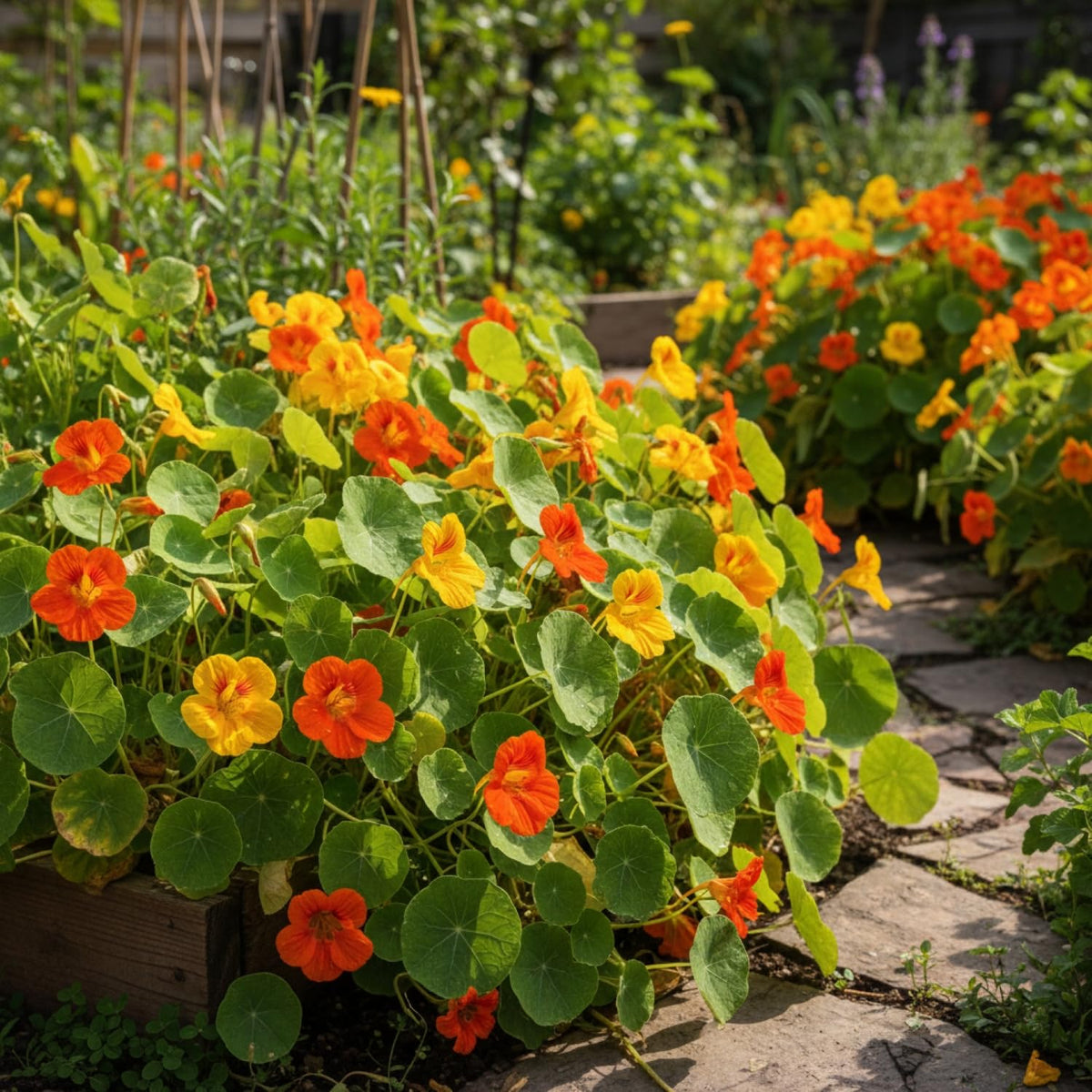 KCT GARDEN Nasturtium climbing seeds on trellis for vertical garden beauty.