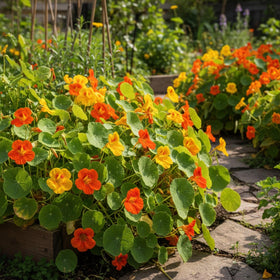KCT GARDEN Nasturtium climbing seeds on trellis for vertical garden beauty.