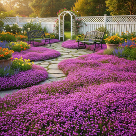 Walkway edge planting with creeping thyme from KCT GARDEN.