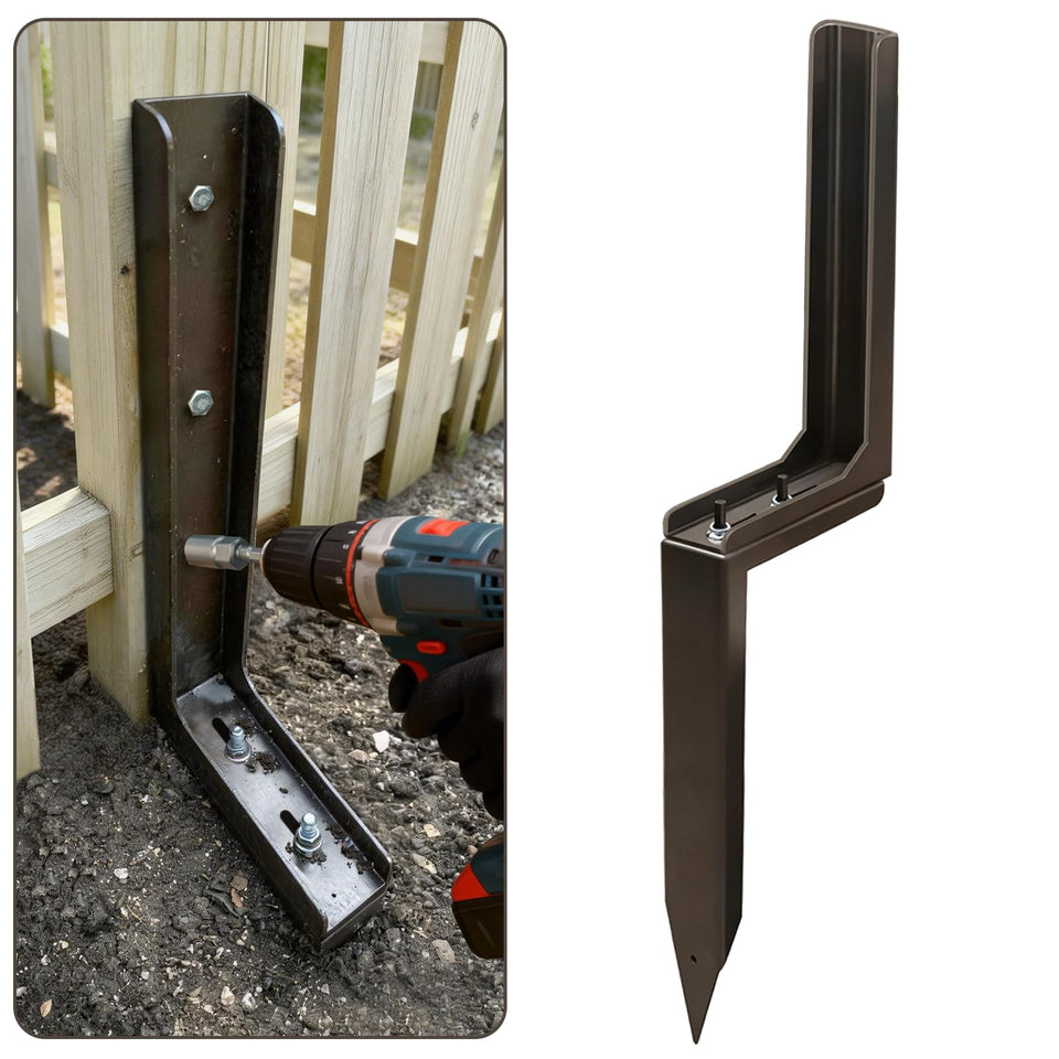 KD STONEDGE H-design ground spike anchors leaning fence posts securely