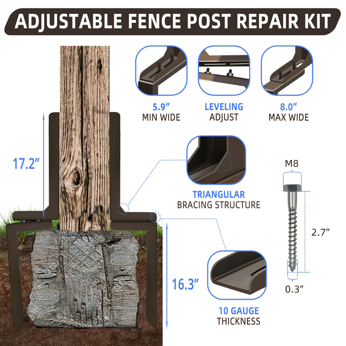 KD STONEDGE rust-resistant metal supports durable outdoor fence post repairs