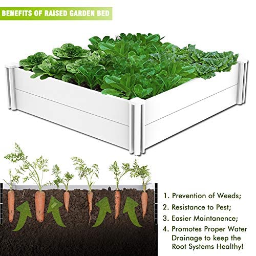 Kdgarden 4x4 white vinyl raised bed open bottom design for drainage