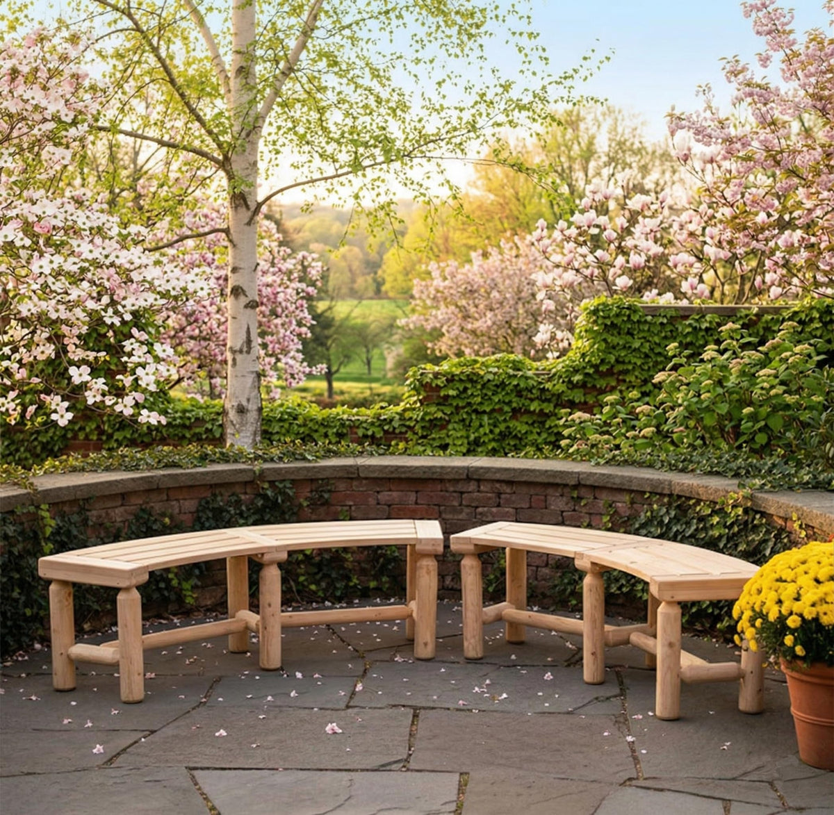 Kdgarden outdoor curved backless bench shows cedar grain for natural yard charm