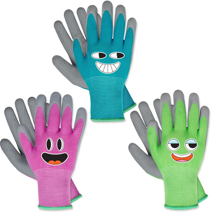 KDK kids gardening gloves three-pairs set for light outdoor tasks