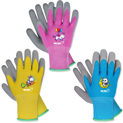 KDK ages 3-5 gardening gloves in yellow with slip-resistant palm for light yard tasks.