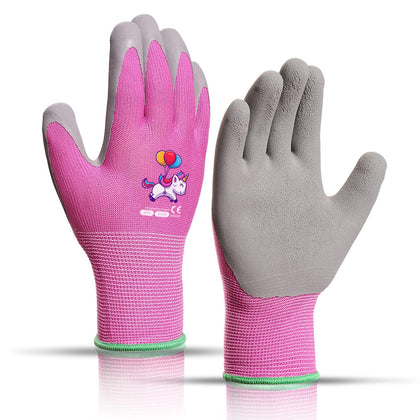KDK pink unicorn kids gardening gloves for safe, fun outdoor use.