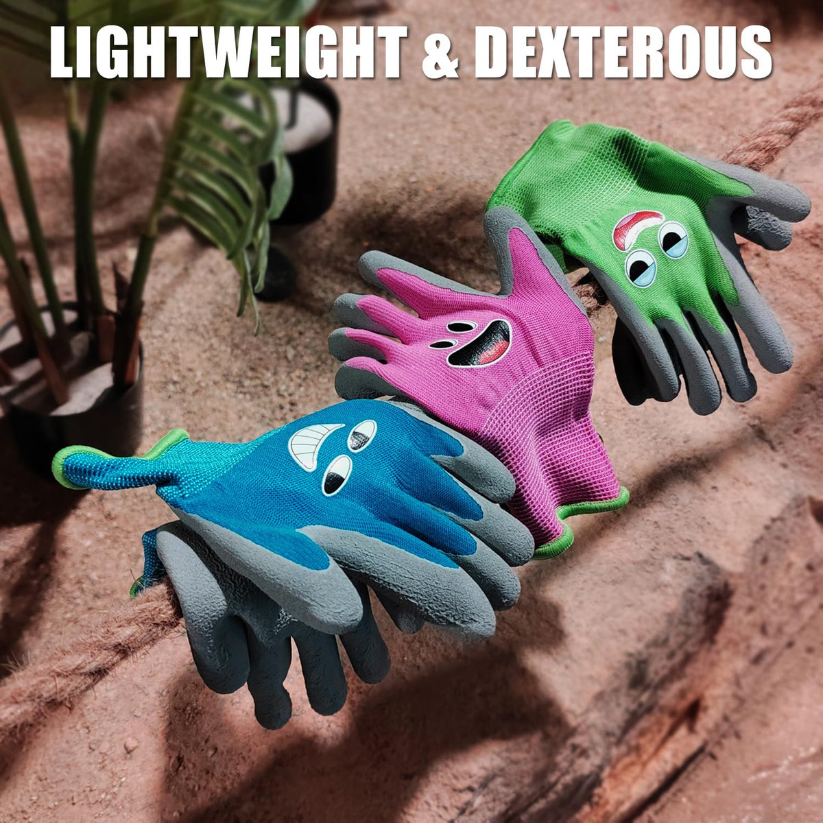 KDK toddler gloves with rubber-coated palm for secure garden grip